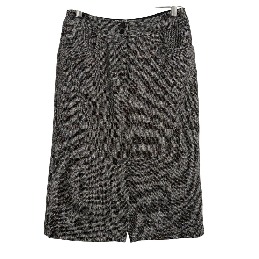 Talbots Tweed Pencil Skirt Size 6 Black Multi Color Speckled‎ Wool Blend Knee
